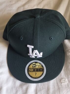 New Era Dark Green Fitted Hat with White LA Logo